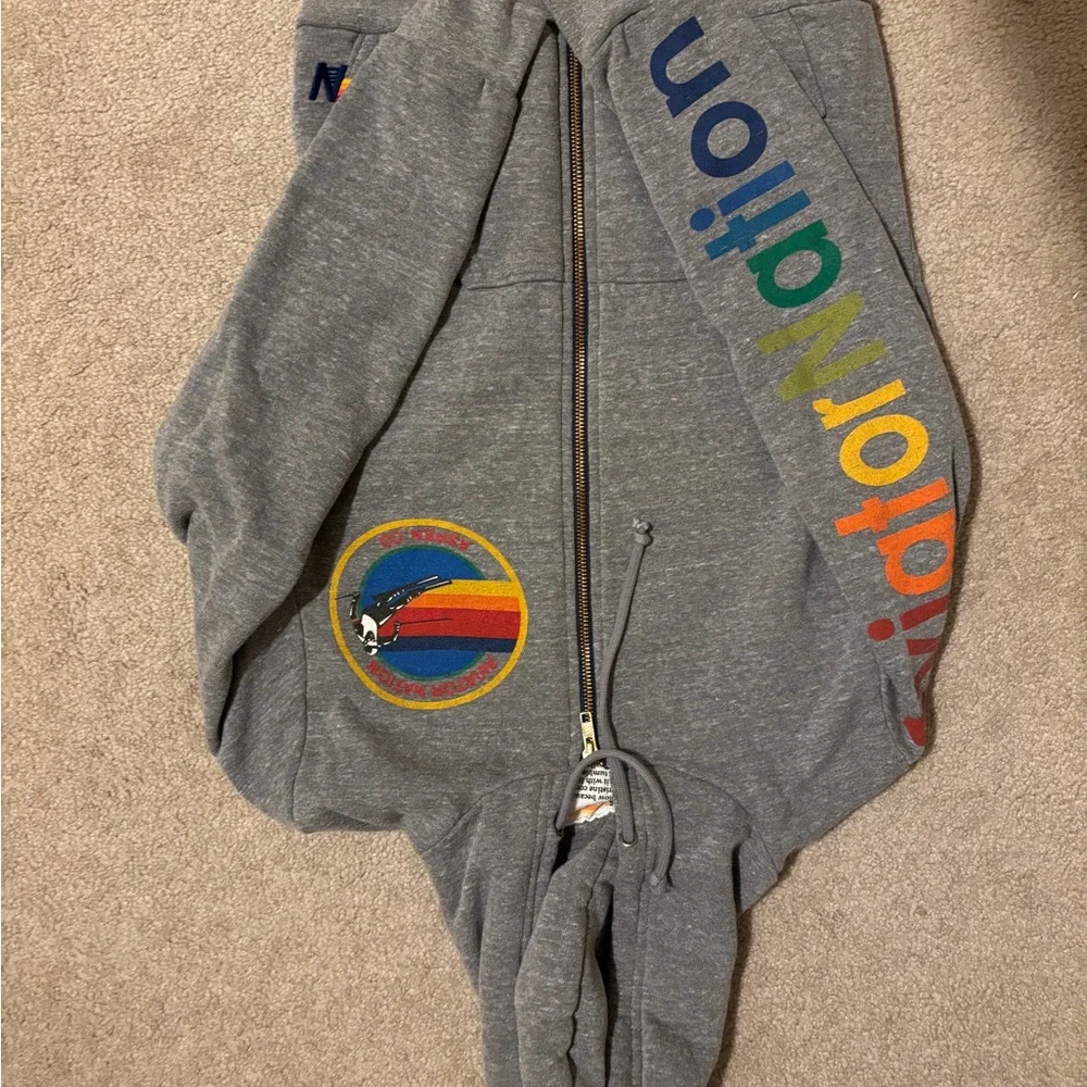 Aviator Nation Gray Hoodie with Rainbow Graphic - Picture 2 of 3